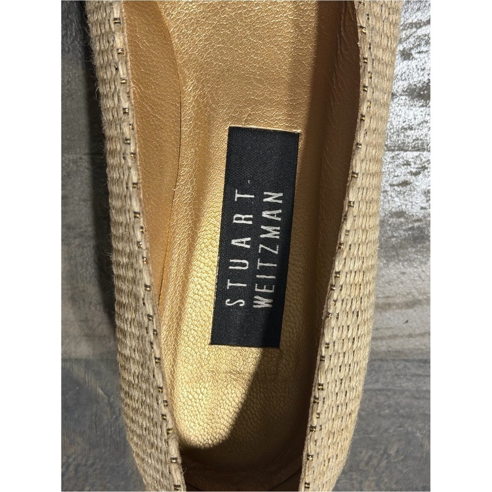Stuart Weitzman Beige Gold Woven Raffia Style Block Heel Pumps Size 7.5B - Picture 4 of 15